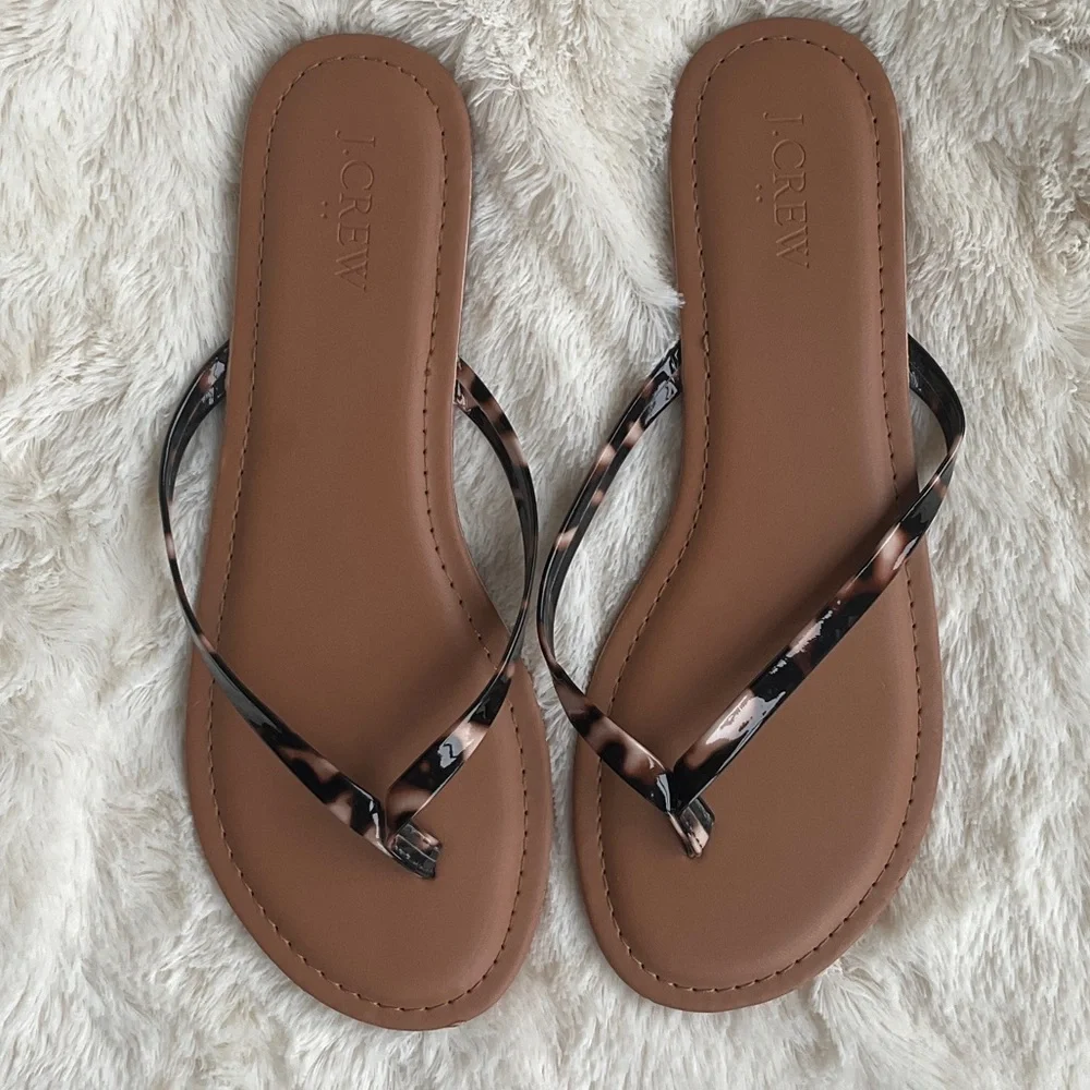 J. Crew Brown Flip Flop Sandals with Tortoiseshell Straps - Picture 4 of 4